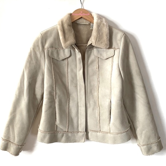 Lord & Taylor Faux Suede Shearling Jacket, Sz PM - Picture 10 of 13